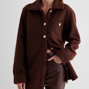 Express Fuzzy Teddy Shacket Sweater Jacket Sz XS Expresso Brown
